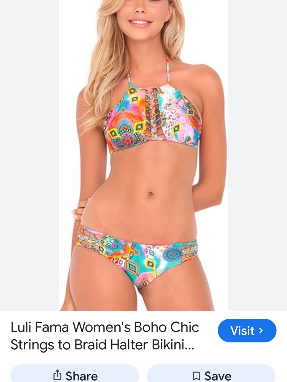 Luli Fama Bright Multi-Color Boho Halter Bikini